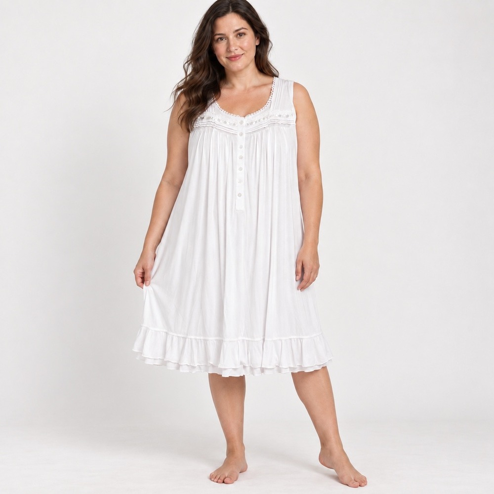 Eileen West Women's Nightgown XL White Modal Lace Ruffle Coquette Cottagecore